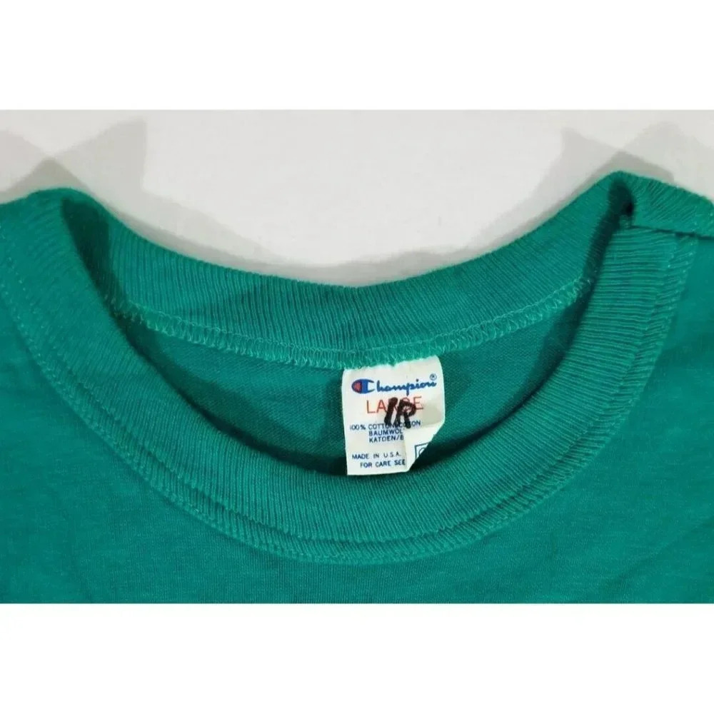 Vintage Champion 90's 100% Cotton Single Stitch Teal Blue USA Made Shirt Mens L - Picture 4 of 7
